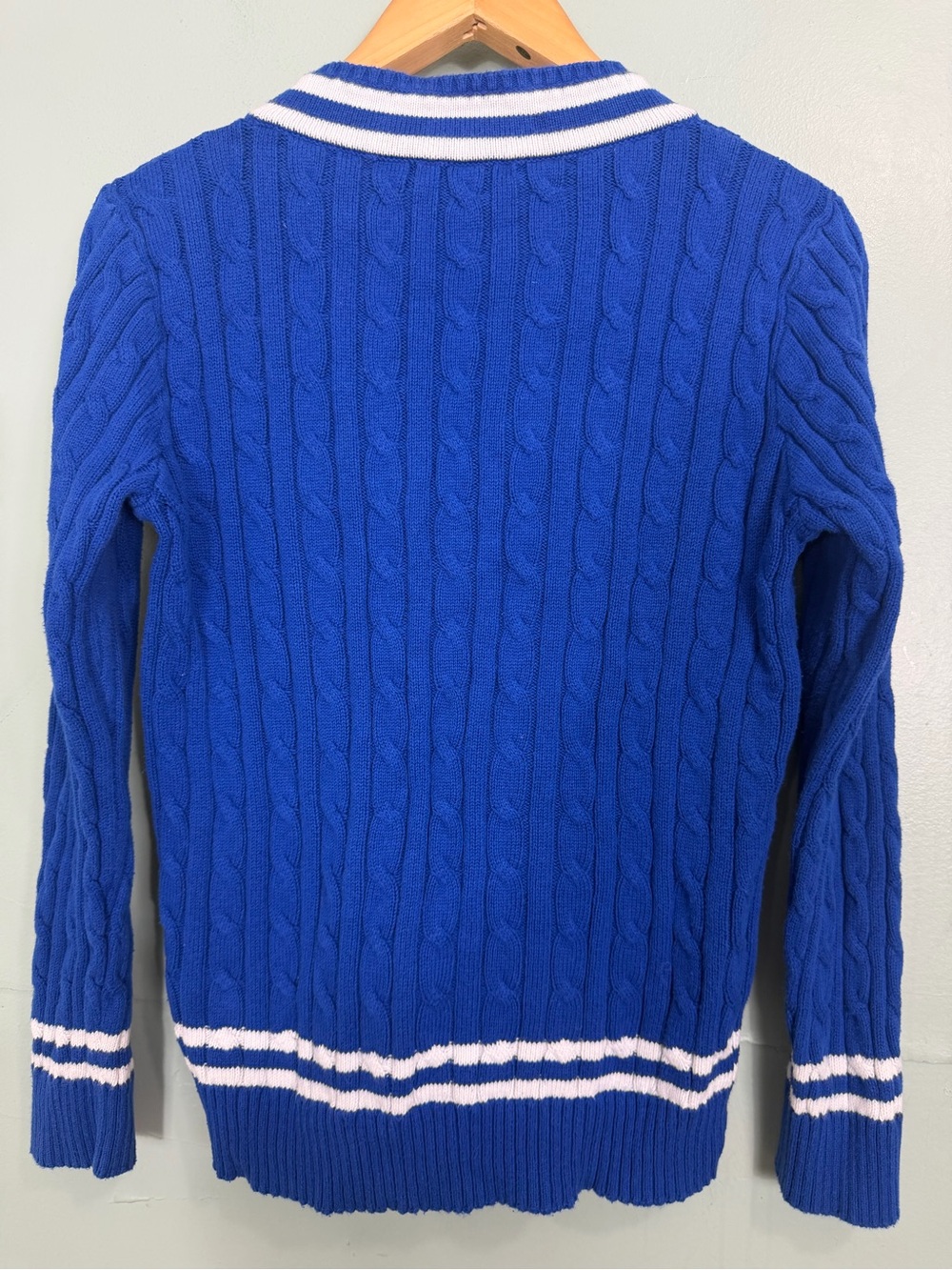 Lauren Ralph Lauren Cricket Sweater Pullover Blue White Cable Knit Women Large - Picture 6 of 8